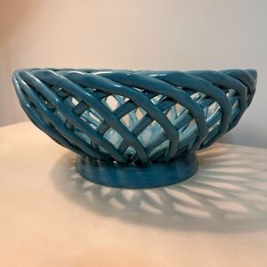 Threshold Porcelain Decorative Basket Teal Blue Round Glossy Finish